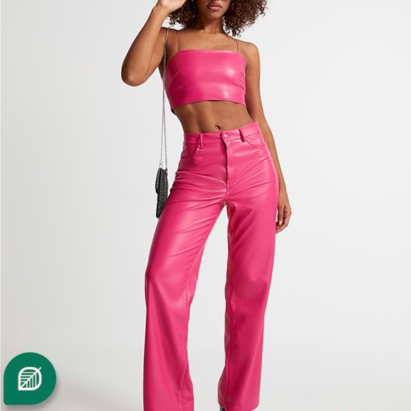 Barbie Pink! Soft faux-leather ultra-cropped cami. Worn once - Picture 4 of 8